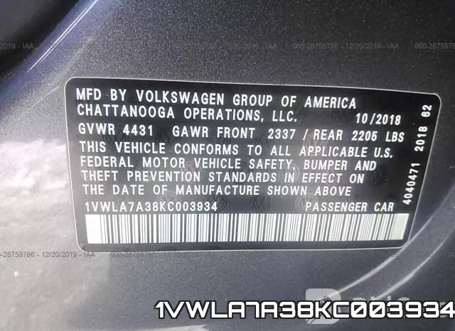 1VWLA7A38KC003934 фото 10