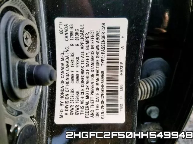 2HGFC2F50HH549948 фото 2