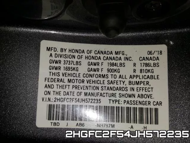 2HGFC2F54JH572235 фото 2