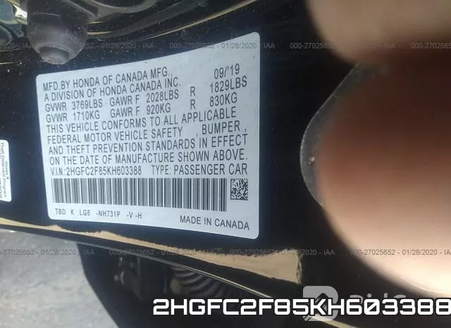 2HGFC2F85KH603388 фото 10