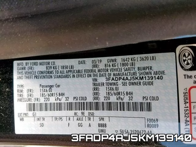 3FADP4AJ5KM139140 фото 2