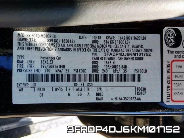 3FADP4DJ6KM101752 фото 2