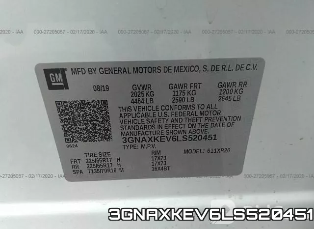 3GNAXKEV6LS520451 фото 10