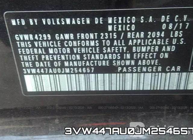 3VW447AU0JM254657 фото 10