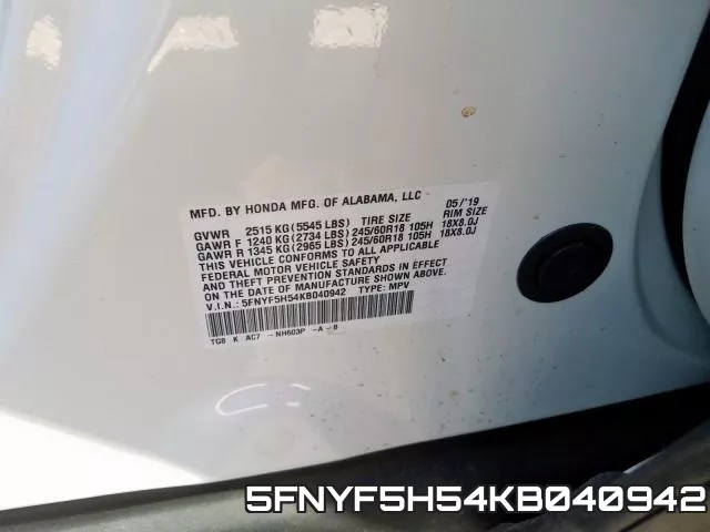 5FNYF5H54KB040942 фото 2