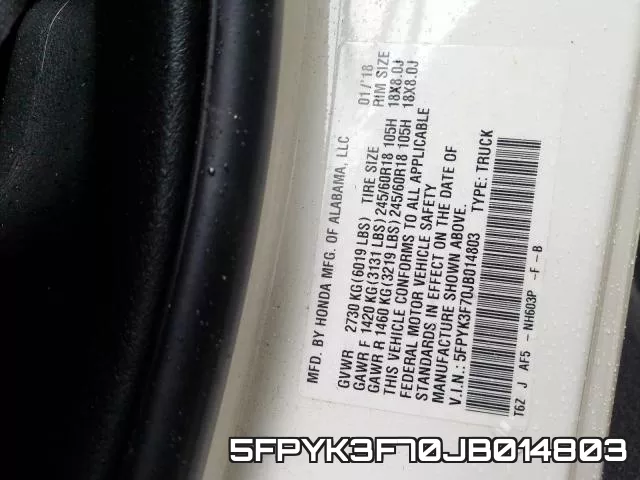 5FPYK3F70JB014803 фото 2