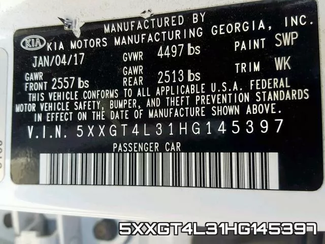 5XXGT4L31HG145397 фото 2