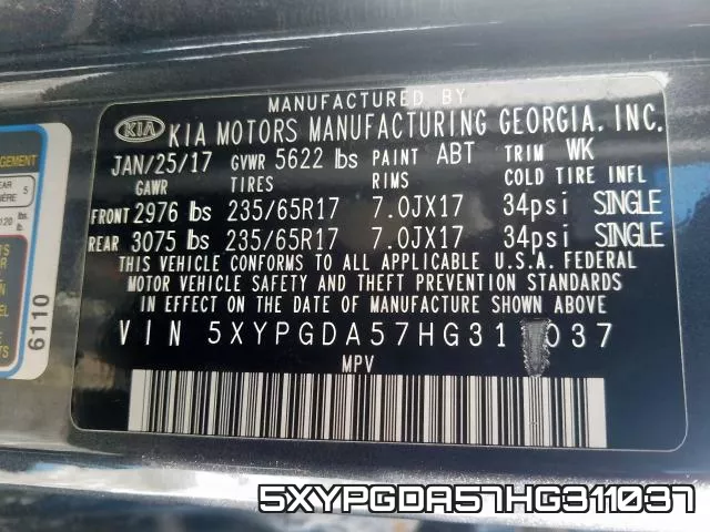 5XYPGDA57HG311037 фото 2