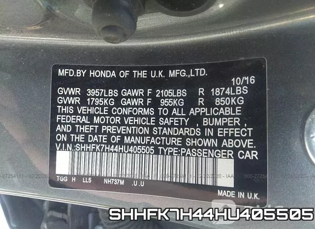 SHHFK7H44HU405505 фото 10