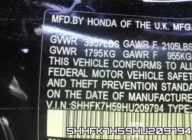 SHHFK7H59HU209794 фото 10