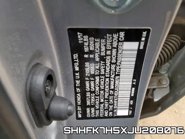 SHHFK7H5XJU208076 фото 2