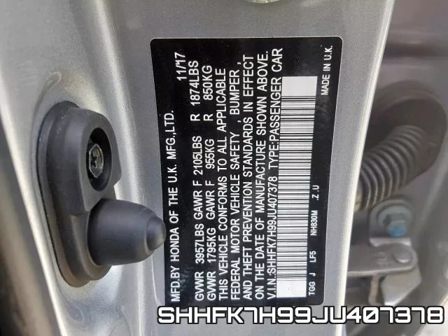 SHHFK7H99JU407378 фото 2