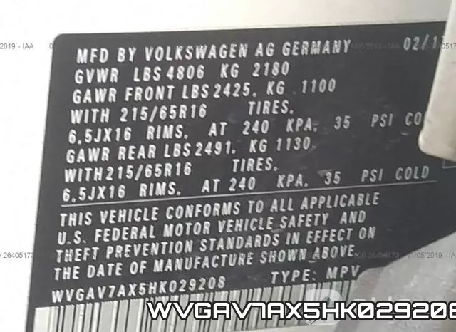 WVGAV7AX5HK029208 фото 10