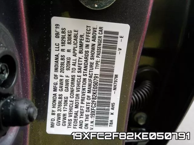 19XFC2F82KE050791 фото 2