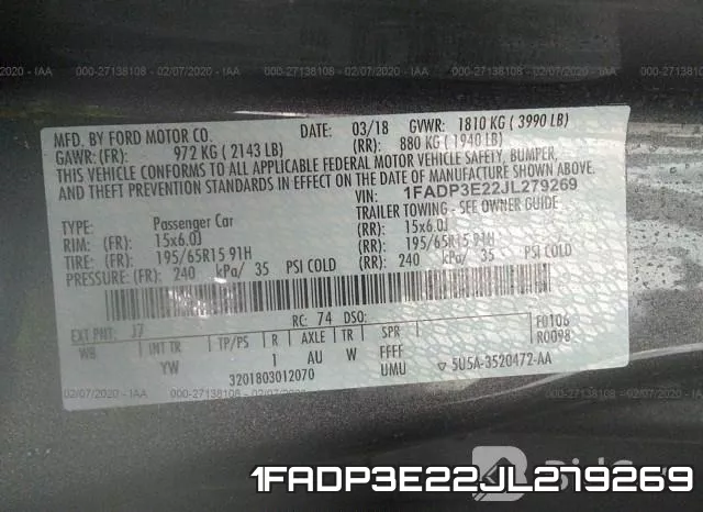 1FADP3E22JL279269 фото 10