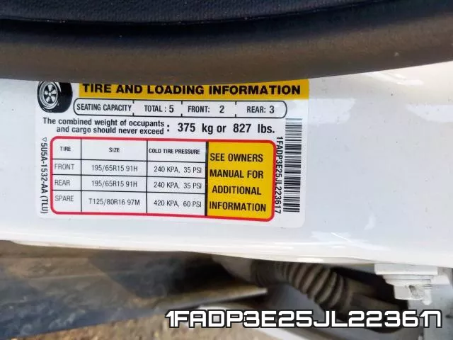 1FADP3E25JL223617 фото 2