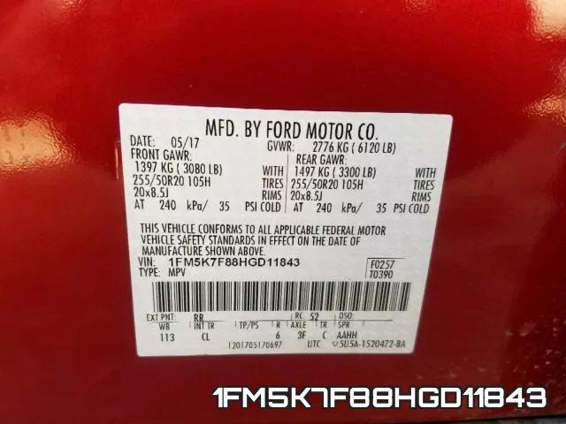 1FM5K7F88HGD11843 фото 2
