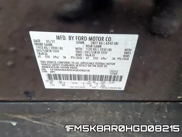 1FM5K8AR0HGD08215 фото 2