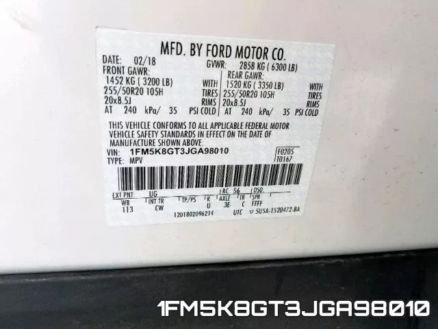 1FM5K8GT3JGA98010 фото 2