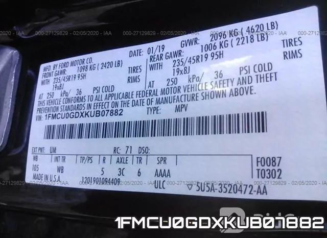 1FMCU0GDXKUB07882 фото 10