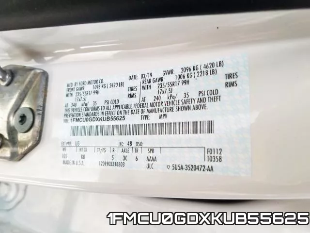 1FMCU0GDXKUB55625 фото 2