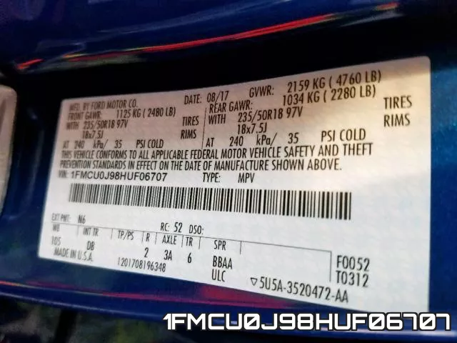 1FMCU0J98HUF06707 фото 2