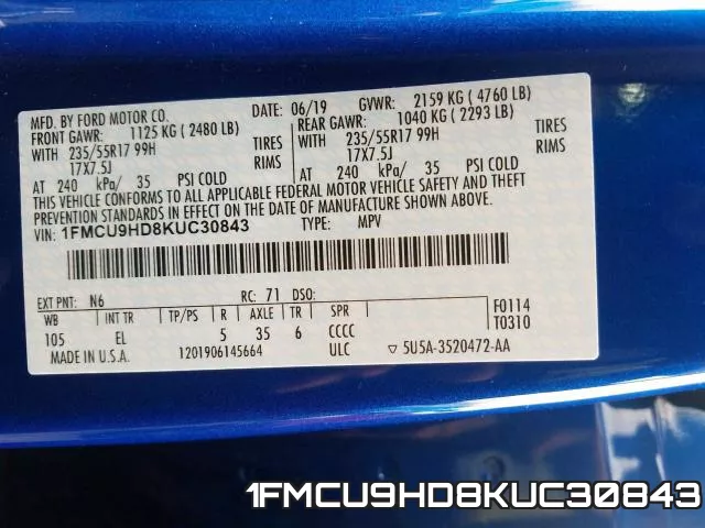 1FMCU9HD8KUC30843 фото 2