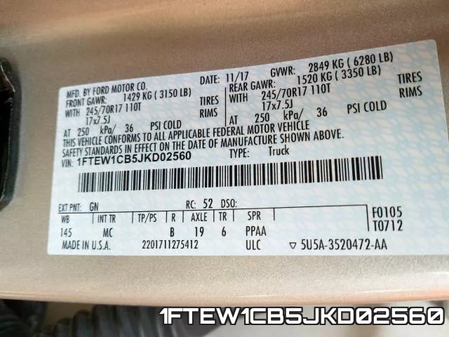 1FTEW1CB5JKD02560 фото 2