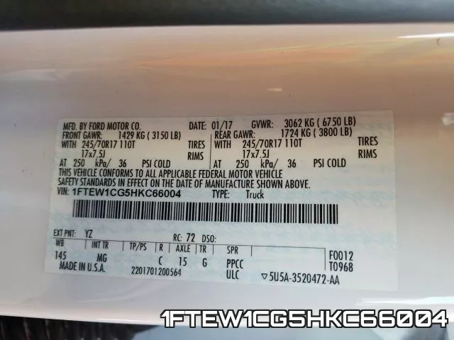 1FTEW1CG5HKC66004 фото 2