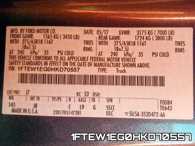 1FTEW1EG0HKD70557 фото 2