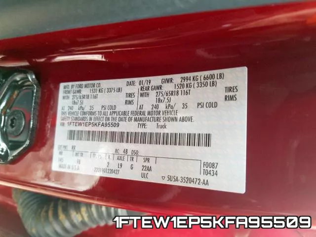 1FTEW1EP5KFA95509 фото 2