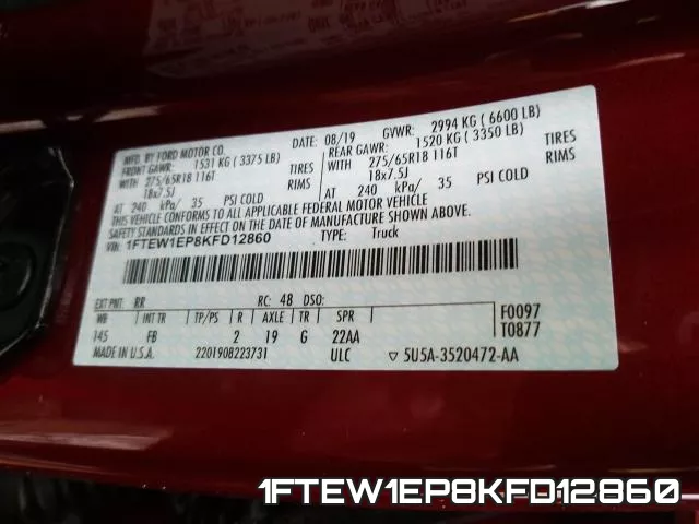 1FTEW1EP8KFD12860 фото 2