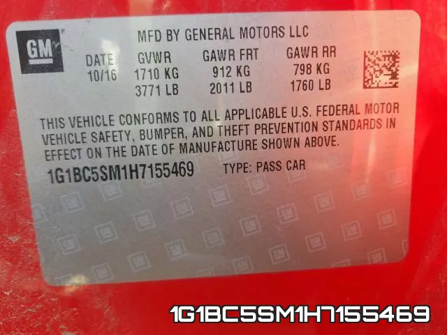 1G1BC5SM1H7155469 фото 2