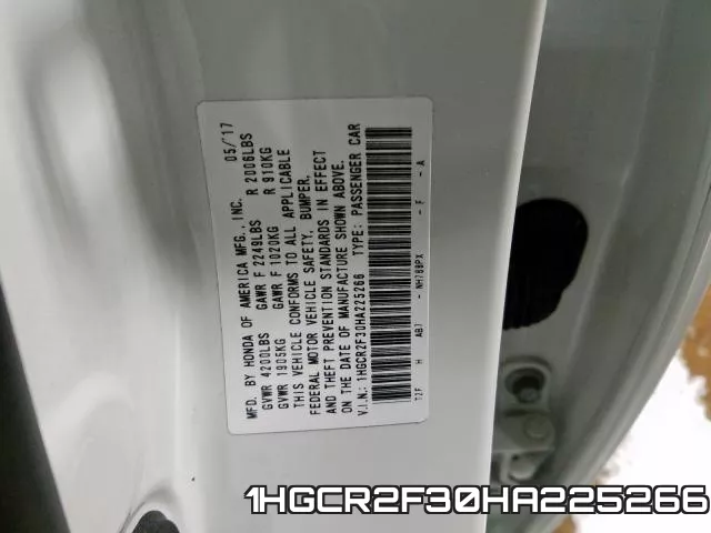 1HGCR2F30HA225266 фото 2