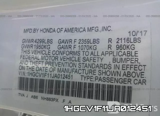 1HGCV1F11JA012451 фото 10