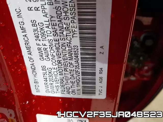 1HGCV2F35JA048523 фото 2