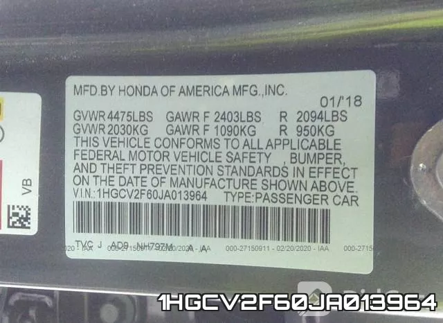 1HGCV2F60JA013964 фото 10
