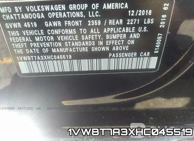 1VWBT7A3XHC045519 фото 10
