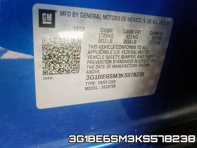 3G1BE6SM3KS578238 фото 2