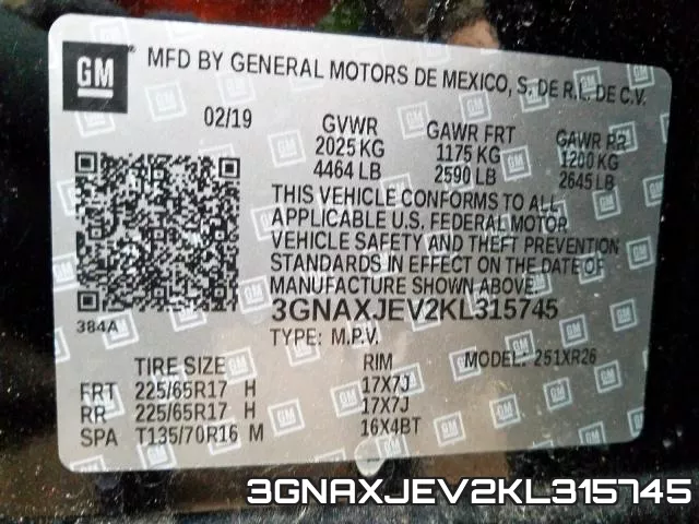 3GNAXJEV2KL315745 фото 2