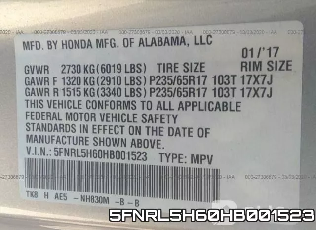 5FNRL5H60HB001523 фото 10