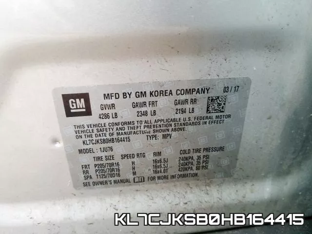 KL7CJKSB0HB164415 фото 2