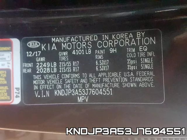 KNDJP3A53J7604551 фото 2