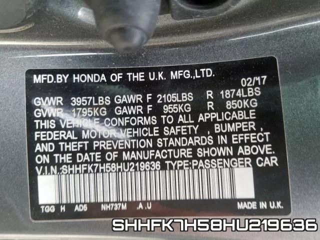 SHHFK7H58HU219636 фото 2