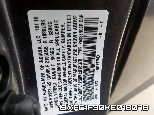 19XFC1F30KE018078 фото 2