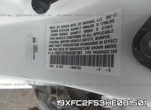 19XFC2F53HE081501 фото 10
