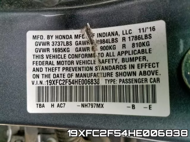 19XFC2F54HE006838 фото 2