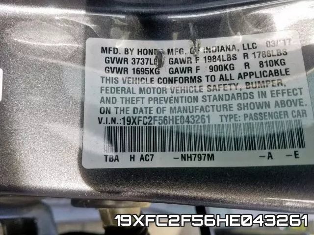 19XFC2F56HE043261 фото 2