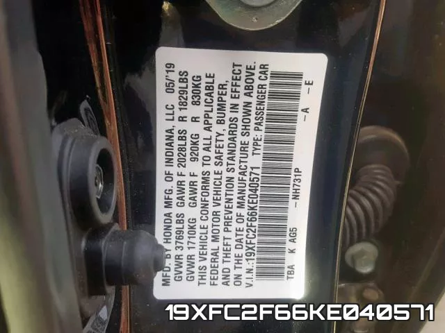 19XFC2F66KE040571 фото 2