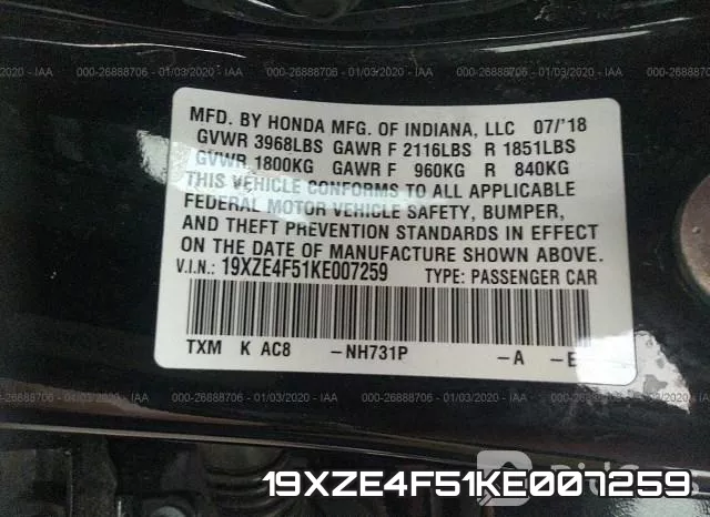 19XZE4F51KE007259 фото 10